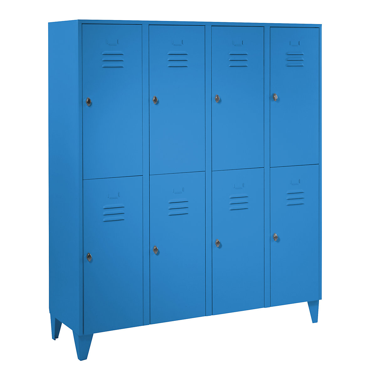 Cacifo de dois andares Berlin 2 – Wolf, 4 compartimentos, azul claro, largura 1600 mm, forma de teto plano-0