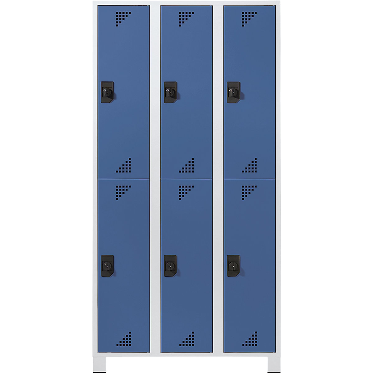 Cacifo de dois andares Bremen – eurokraft pro, 3 compartimentos, cinzento claro/azul brilhante, largura 900 mm, 6 compartimentos-0
