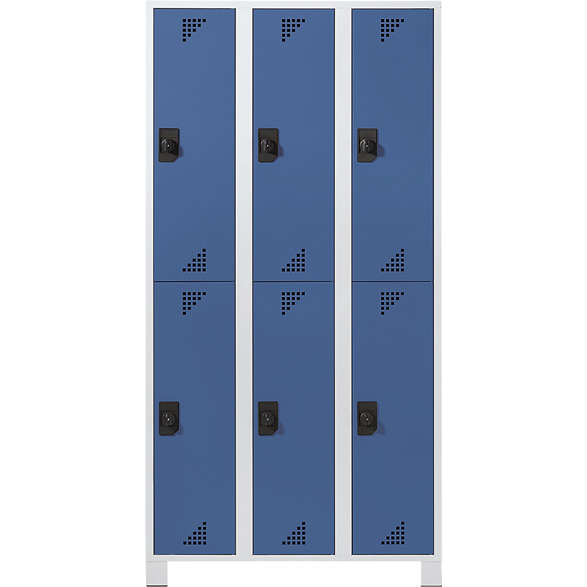 Cacifo de dois andares Bremen – eurokraft pro, 3 compartimentos, cinzento claro/azul brilhante, largura 1200 mm, 6 compartimentos-0