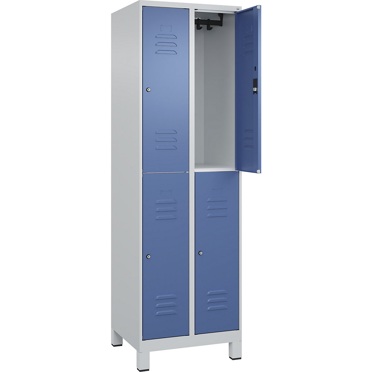 Cacifo de dois andares Classic PLUS – C+P, 2 compartimentos, cinzento claro/azul distante, AxL 1950 x 600 mm, com pés, fechadura de cilindro-0