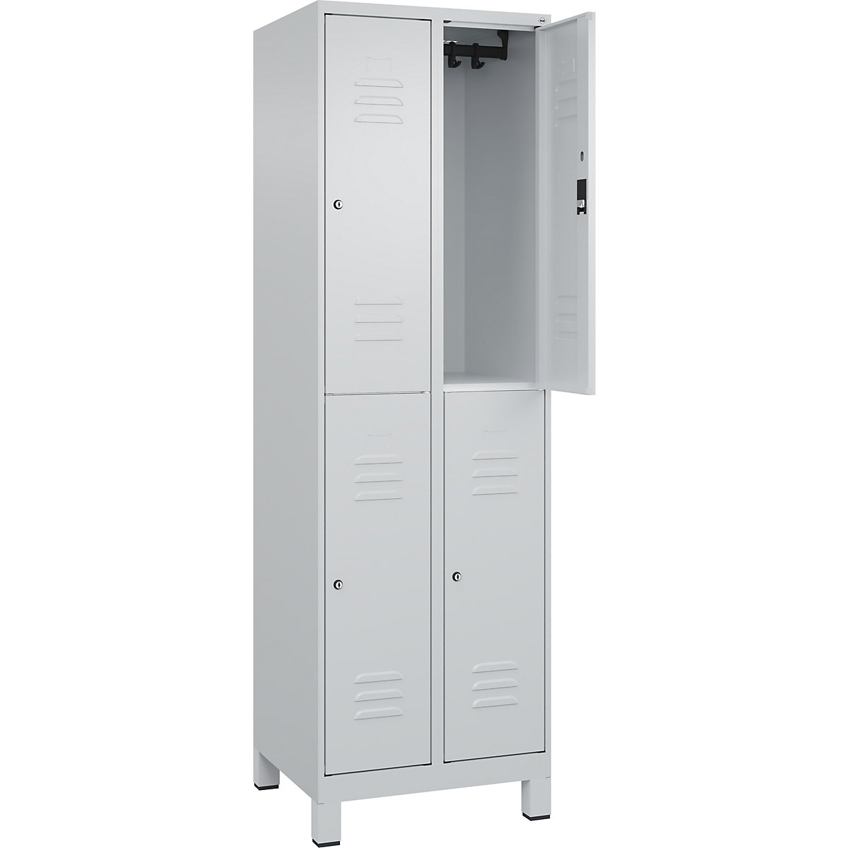 Cacifo de dois andares Classic PLUS – C+P, 2 compartimentos, cinzento claro, AxL 1950 x 600 mm, com pés, fechadura de cilindro-0