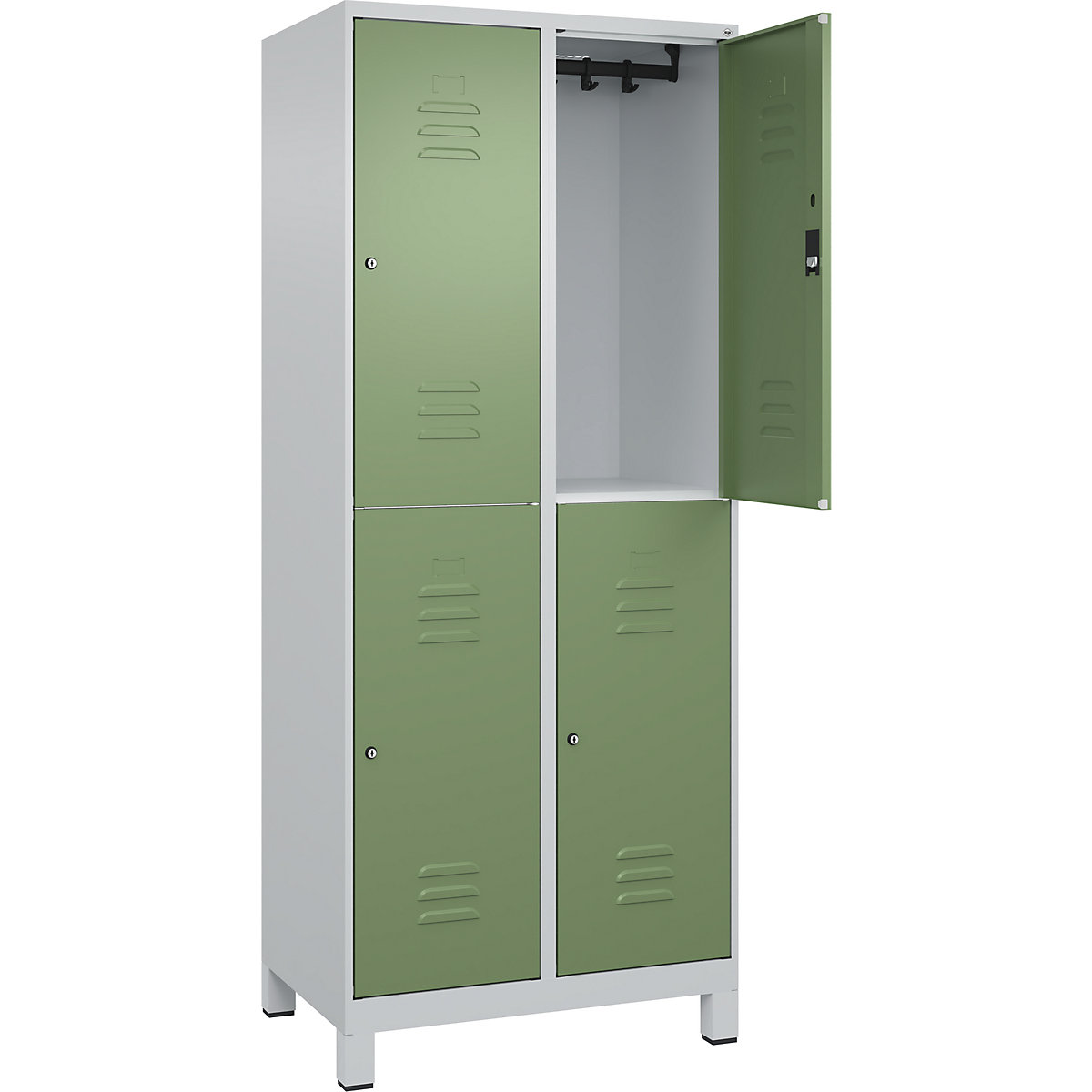 Cacifo de dois andares Classic PLUS – C+P, 2 compartimentos, cinzento claro/verde reseda, AxL 1950 x 800 mm, com pés, fechadura de cilindro-0