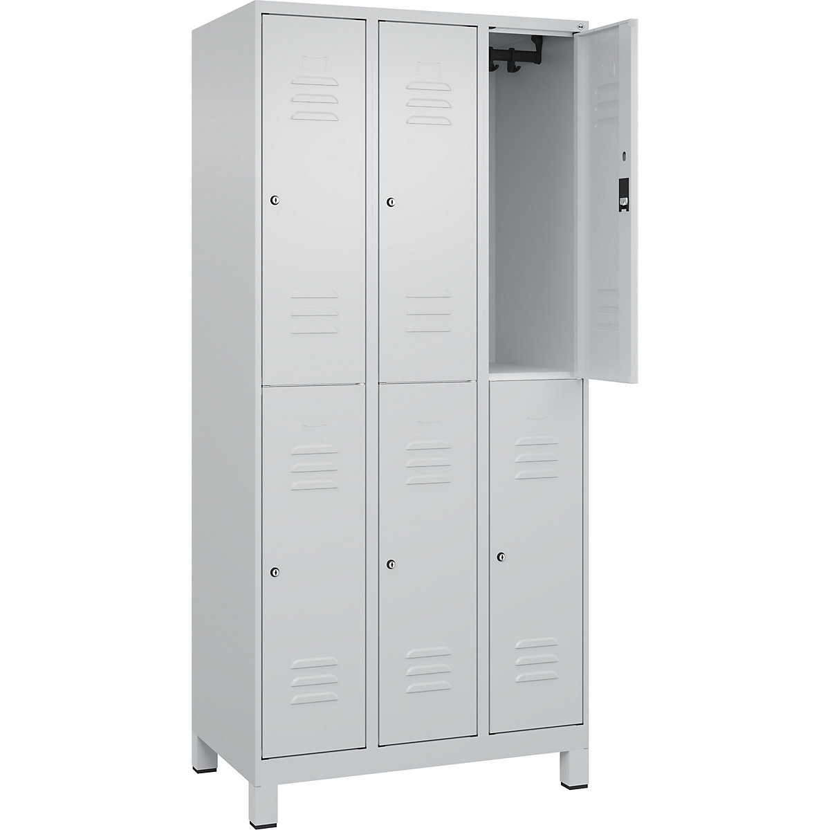 Cacifo de dois andares Classic PLUS – C+P, 3 compartimentos, cinzento claro, AxL 1950 x 900 mm, com pés, fechadura de cilindro-0