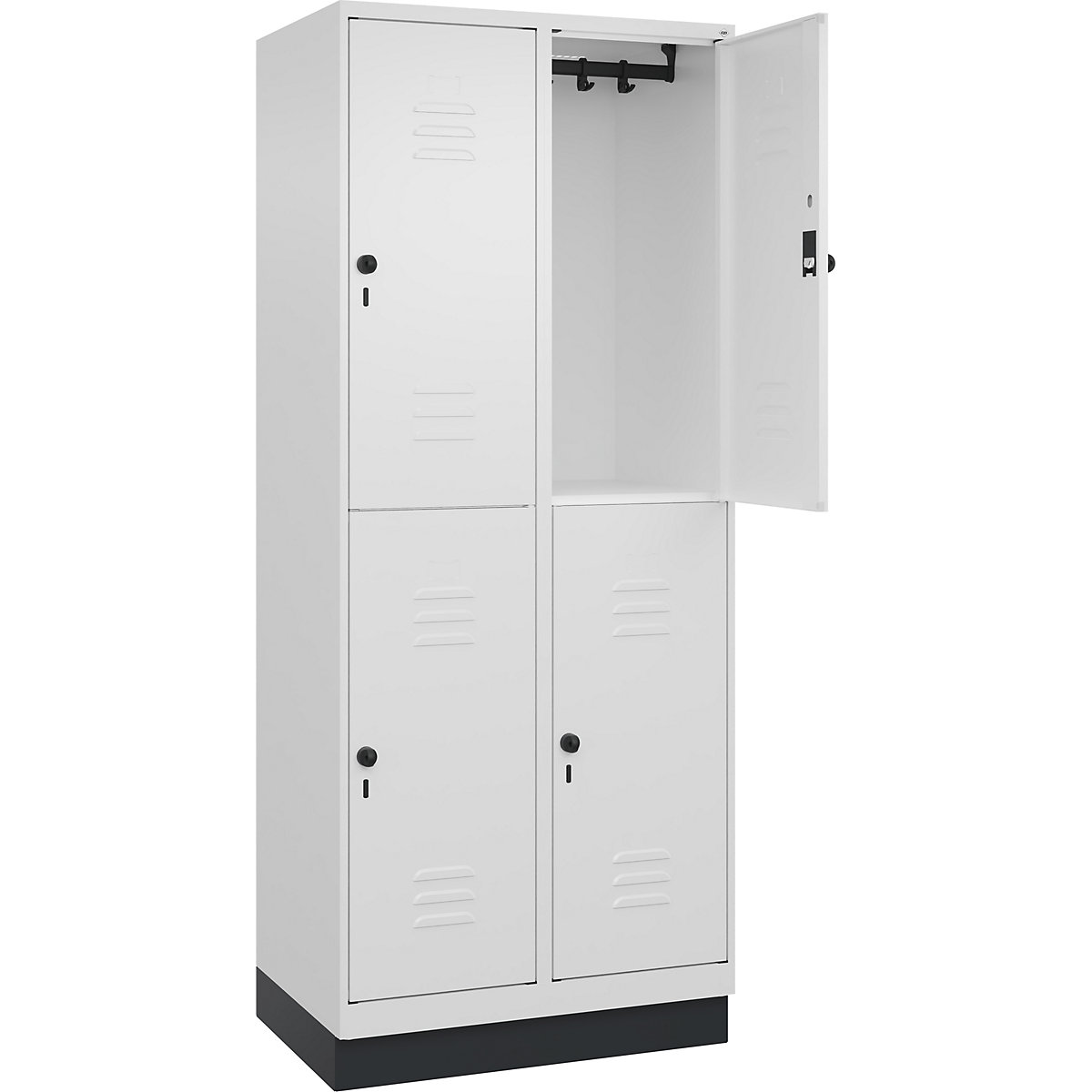 Cacifo de dois andares Classic PLUS – C+P, 2 compartimentos, branco trânsito, AxL 1950 x 800 mm, com rodapé, trinco rotativo-0