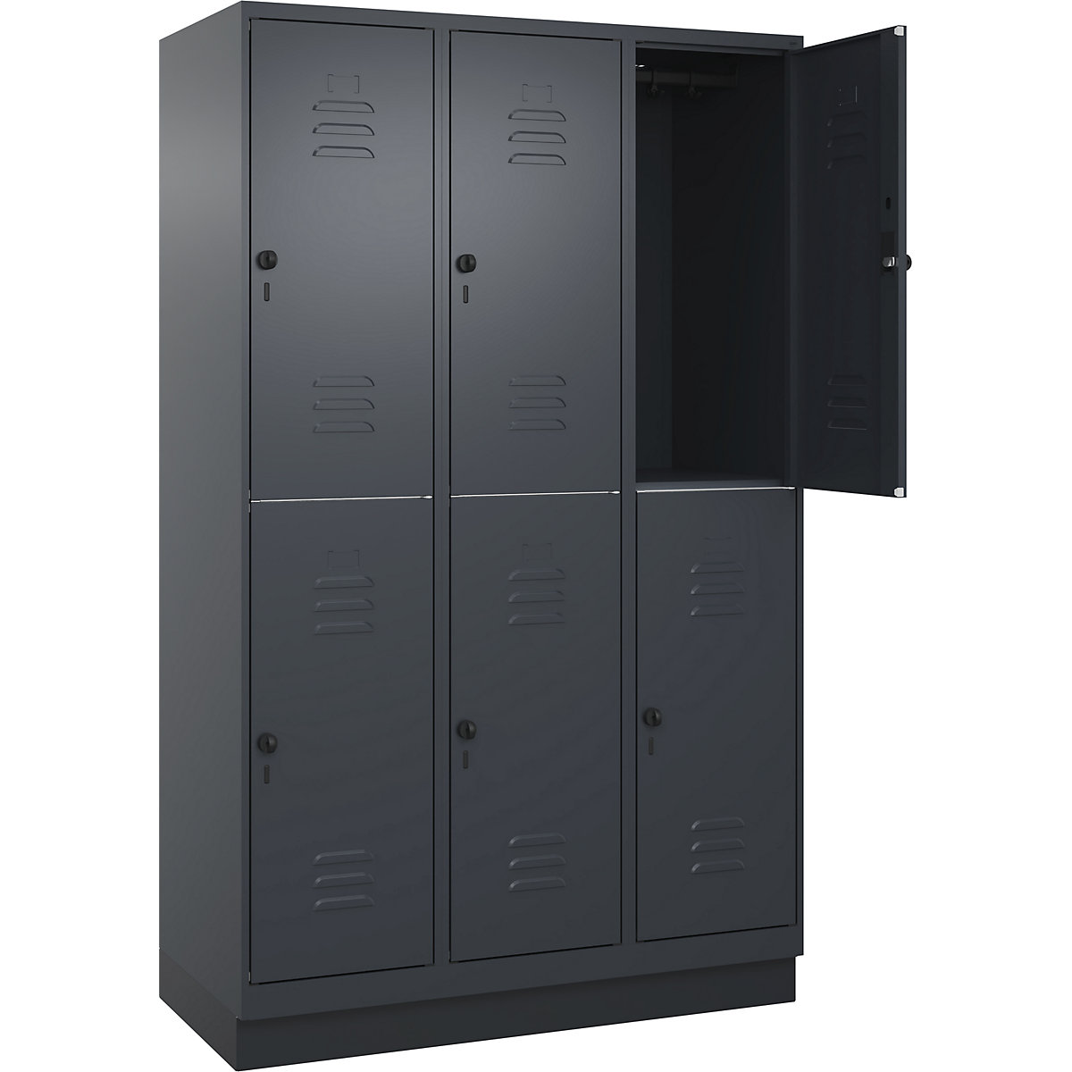 Cacifo de dois andares Classic PLUS – C+P, 3 compartimentos, cinzento, AxL 1950 x 1200 mm, com rodapé, trinco rotativo-0