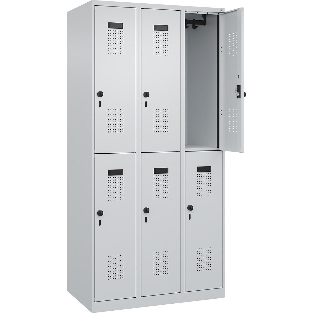 Cacifo de dois andares Evolo PLUS – C+P, 3 compartimentos, cinzento claro, L 900 mm, com sapatas, trinco rotativo-0