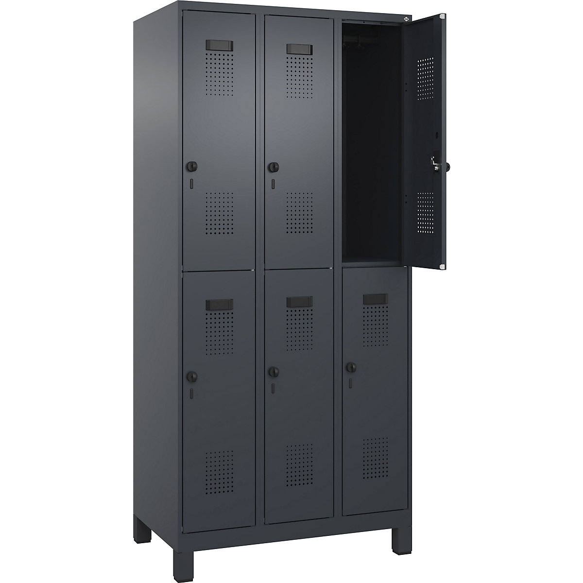 Cacifo de dois andares Evolo PLUS – C+P, 3 compartimentos, cinzento, L 900 mm, com pés largos, trinco rotativo-0