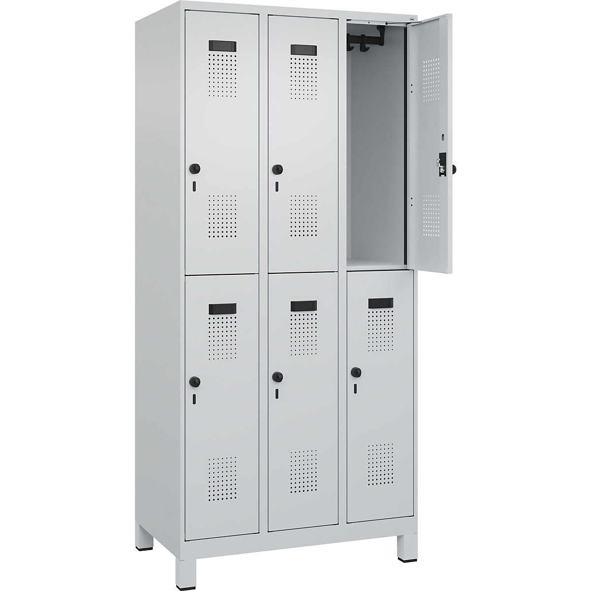 Cacifo de dois andares Evolo PLUS – C+P, 3 compartimentos, cinzento claro, L 900 mm, com pés largos, trinco rotativo-0