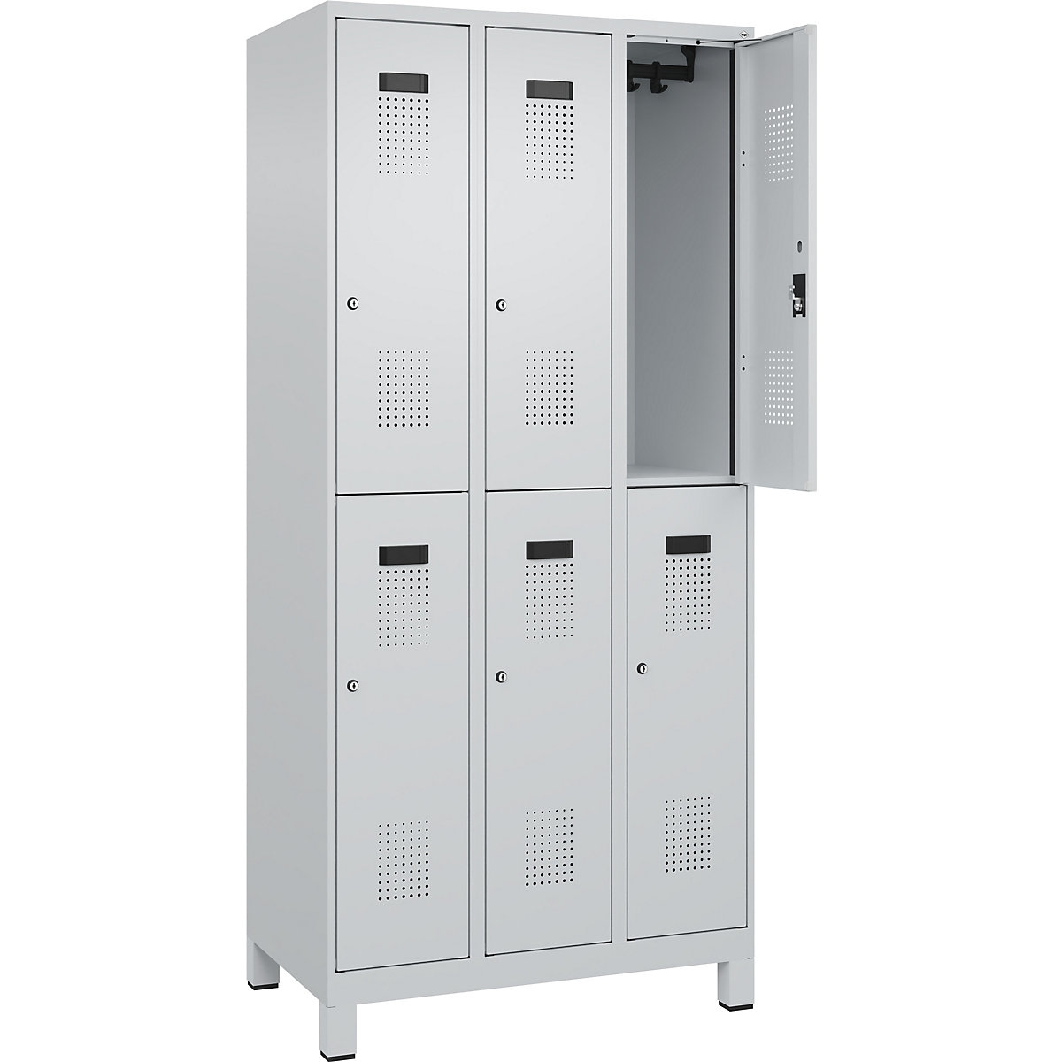 Cacifo de dois andares Evolo PLUS – C+P, 3 compartimentos, cinzento claro, L 900 mm, com pés largos, fechadura de cilindro-0