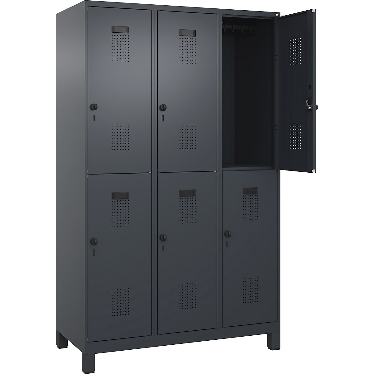 Cacifo de dois andares Evolo PLUS – C+P, 3 compartimentos, cinzento, L 1200 mm, com pés largos, trinco rotativo-0