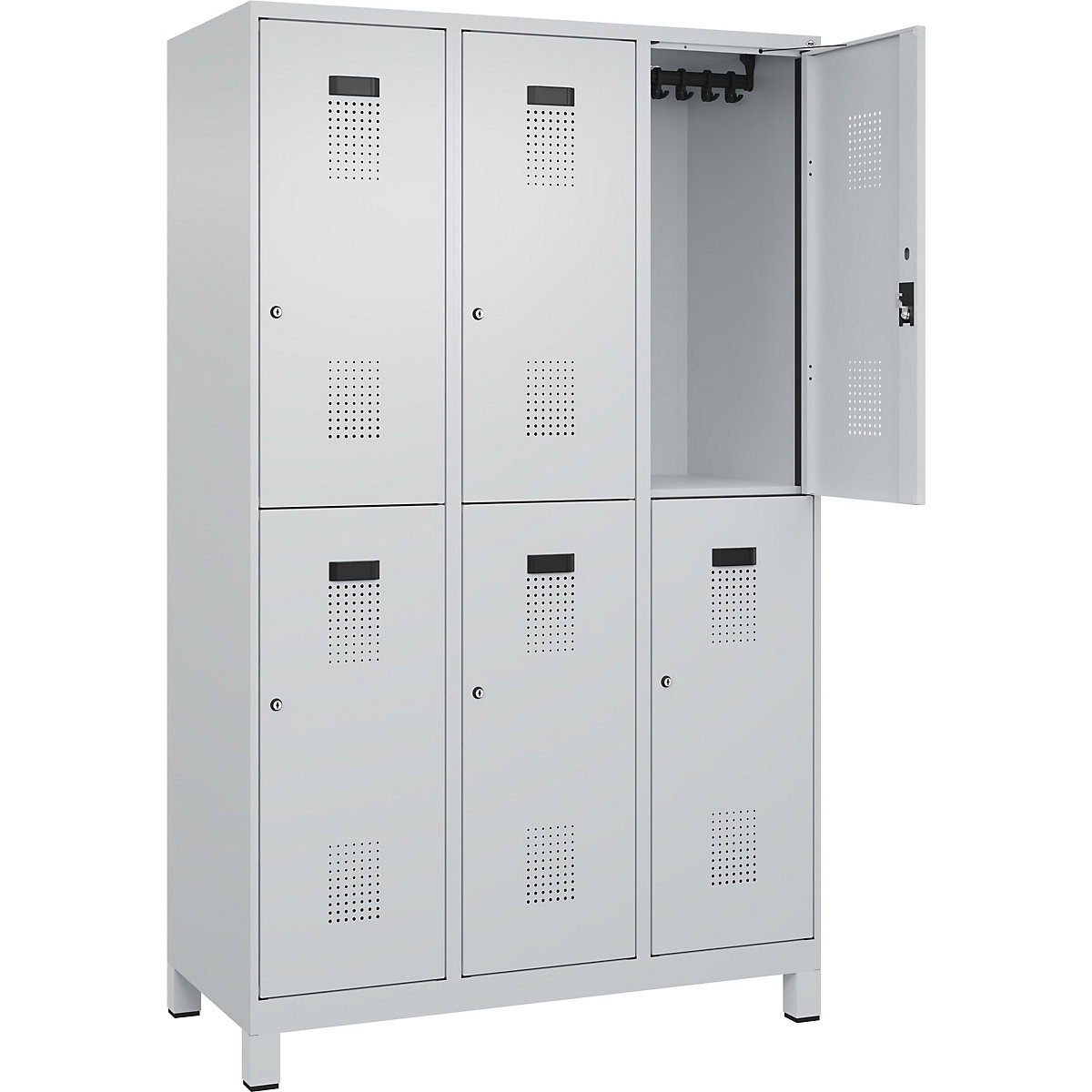 Cacifo de dois andares Evolo PLUS – C+P, 3 compartimentos, cinzento claro, L 1200 mm, com pés largos, fechadura de cilindro-0