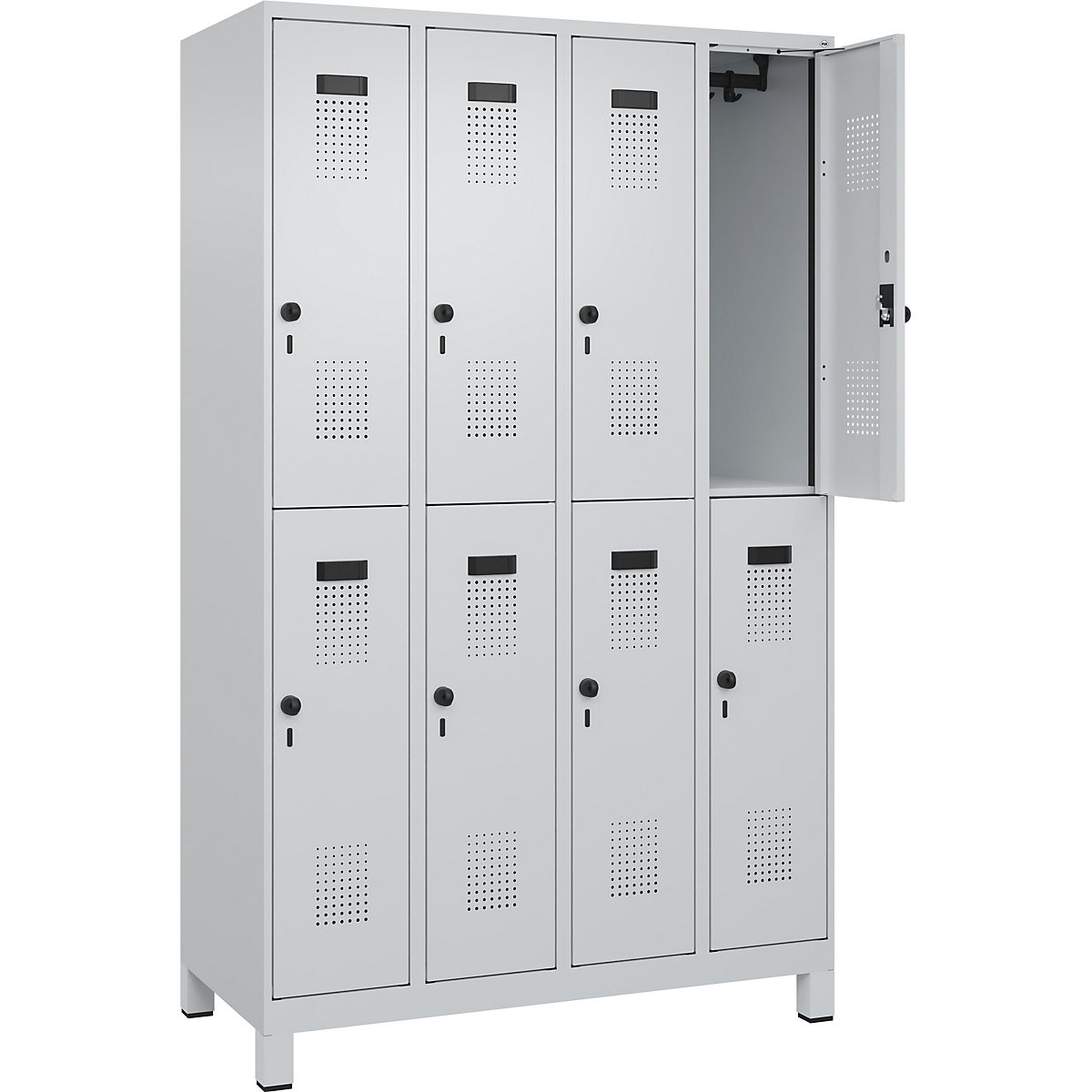 Cacifo de dois andares Evolo PLUS – C+P, 4 compartimentos, cinzento claro, L 1200 mm, com pés largos, trinco rotativo-0