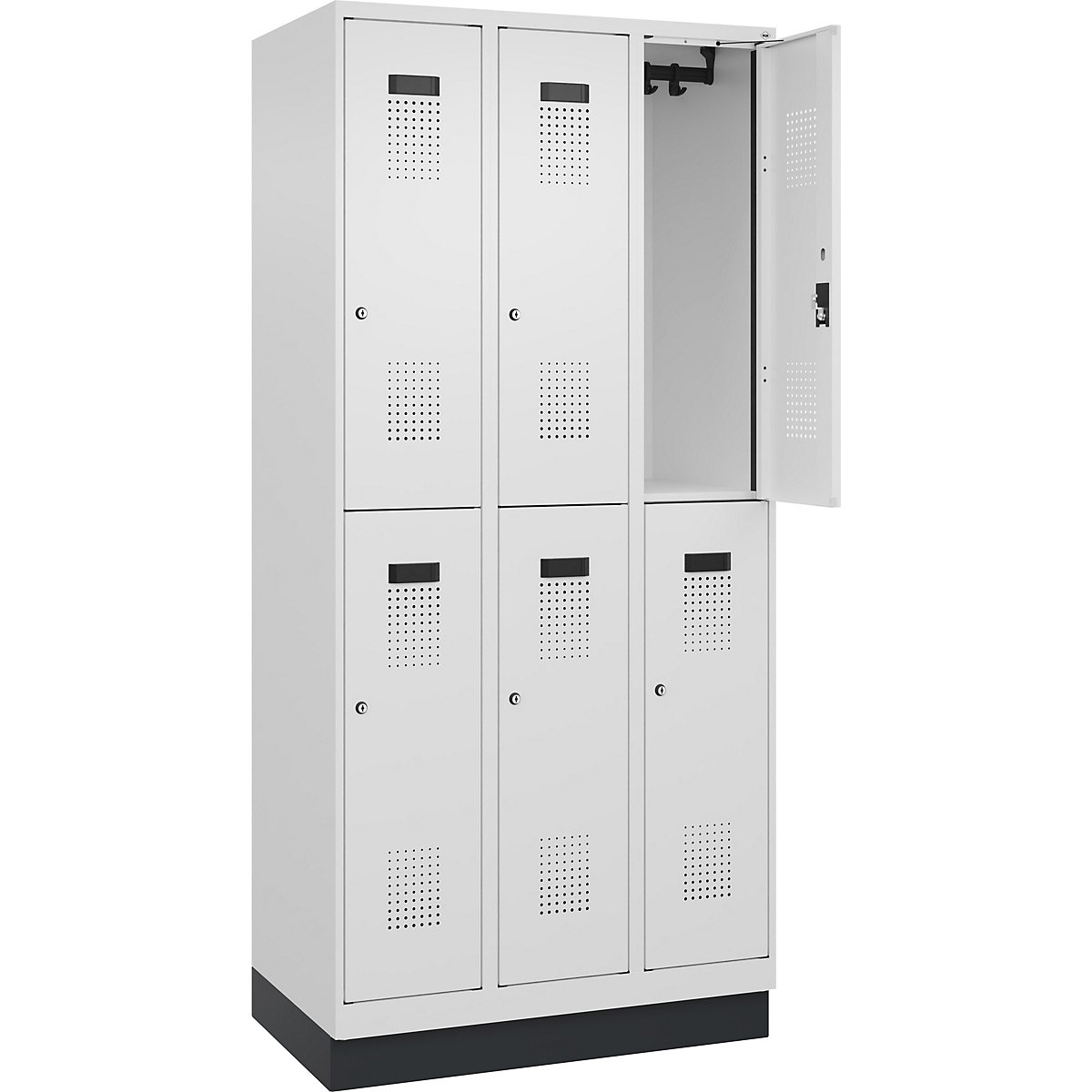 Cacifo de dois andares Evolo PLUS – C+P, 3 compartimentos, branco trânsito, L 900 mm, com rodapé, fechadura de cilindro-0