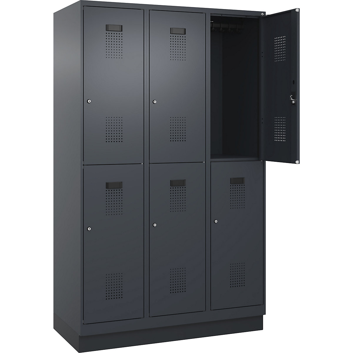 Cacifo de dois andares Evolo PLUS – C+P, 3 compartimentos, cinzento, L 1200 mm, com rodapé, fechadura de cilindro-0
