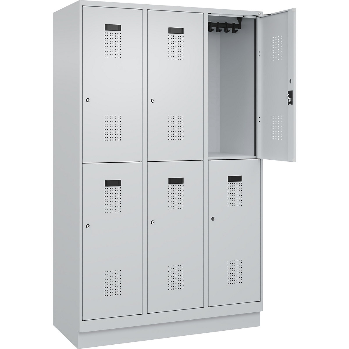 Cacifo de dois andares Evolo PLUS – C+P, 3 compartimentos, cinzento claro, L 1200 mm, com rodapé, fechadura de cilindro-0