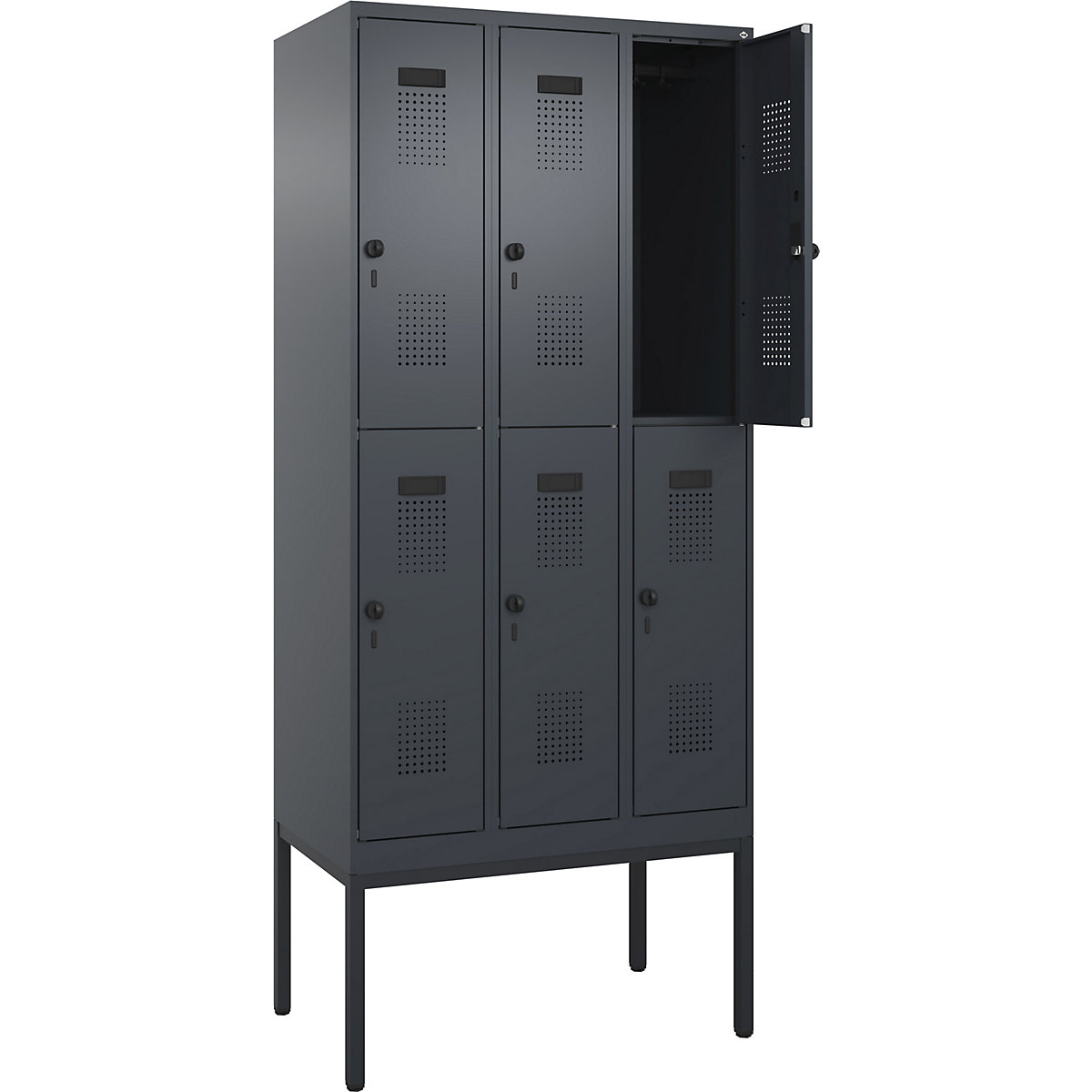 Cacifo de dois andares Evolo PLUS – C+P, 3 compartimentos, cinzento, L 900 mm, com pés estreitos, trinco rotativo-0