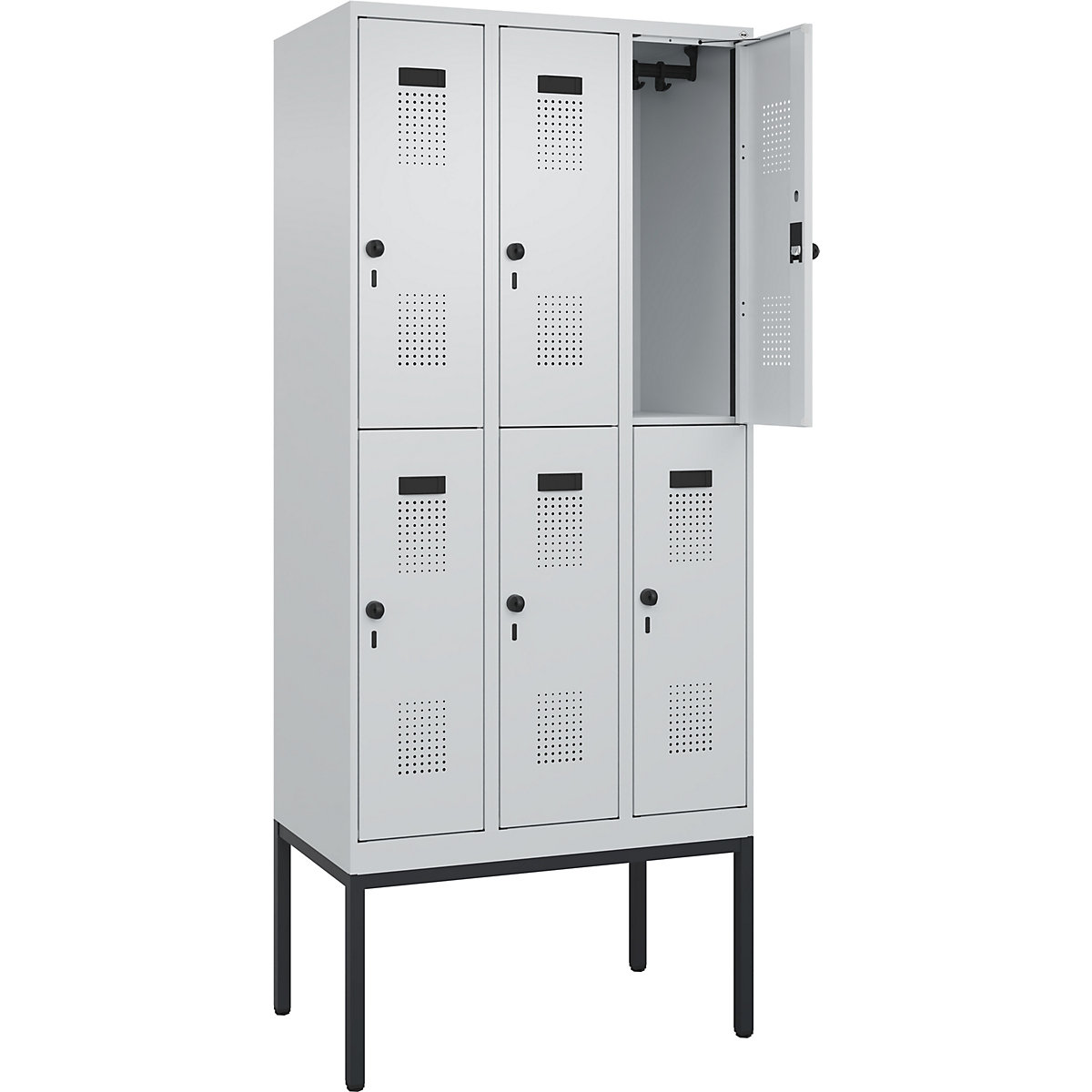 Cacifo de dois andares Evolo PLUS – C+P, 3 compartimentos, cinzento claro, L 900 mm, com pés estreitos, trinco rotativo-0