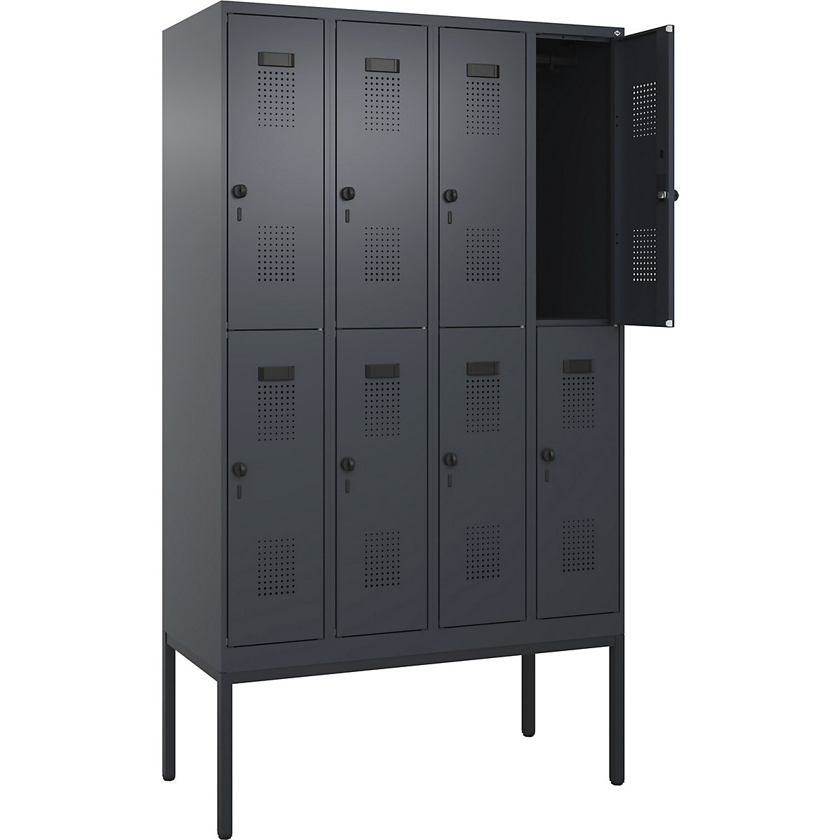 Cacifo de dois andares Evolo PLUS – C+P, 4 compartimentos, cinzento, L 1200 mm, com pés estreitos, trinco rotativo-0