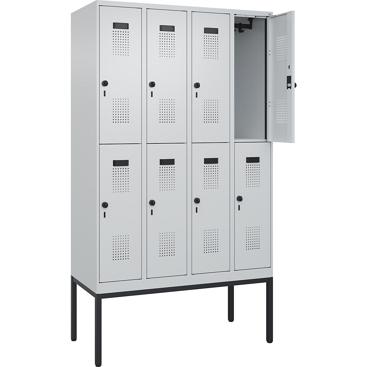 Cacifo de dois andares Evolo PLUS – C+P, 4 compartimentos, cinzento claro, L 1200 mm, com pés estreitos, trinco rotativo-0