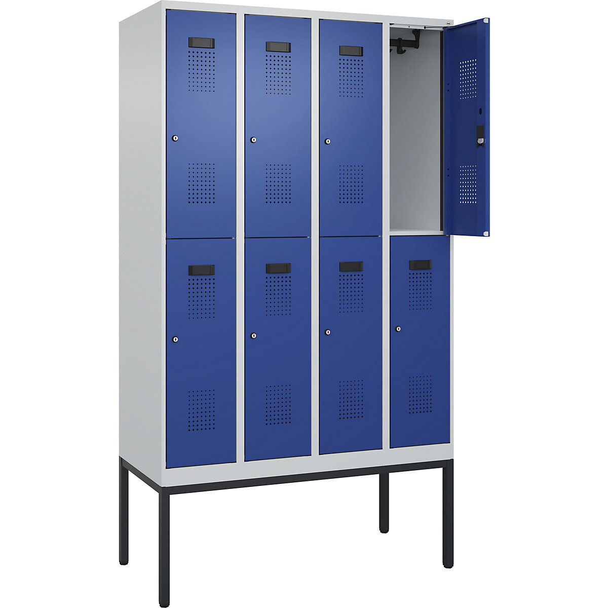 Cacifo de dois andares Evolo PLUS – C+P, 4 compartimentos, cinzento claro/azul genciana, L 1200 mm, com pés estreitos, fechadura de cilindro-0