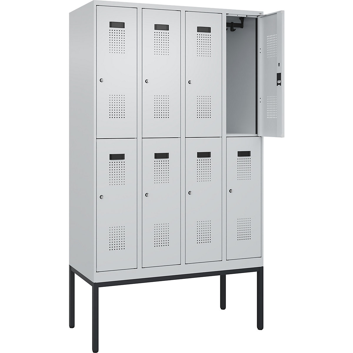 Cacifo de dois andares Evolo PLUS – C+P, 4 compartimentos, cinzento claro, L 1200 mm, com pés estreitos, fechadura de cilindro-0