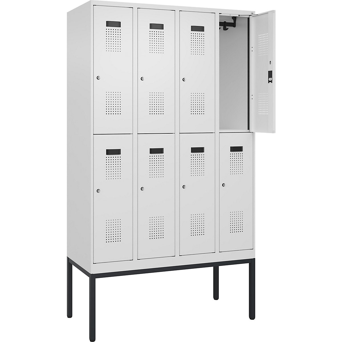 Cacifo de dois andares Evolo PLUS – C+P, 4 compartimentos, branco trânsito, L 1200 mm, com pés estreitos, fechadura de cilindro-0