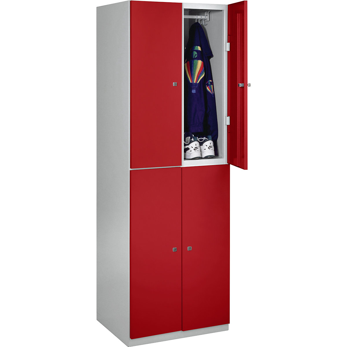 Cacifo de dois andares Frankfurt – Wolf, 2 compartimentos, cinzento claro/vermelho fogo-0