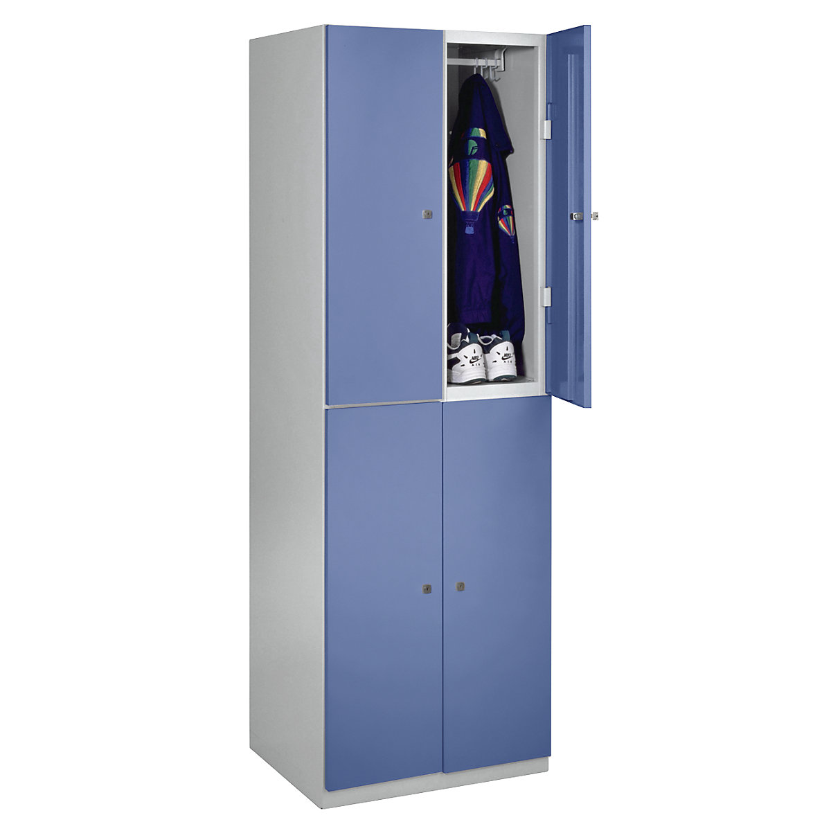 Cacifo de dois andares Frankfurt – Wolf, 2 compartimentos, cinzento claro/azul pomba-0