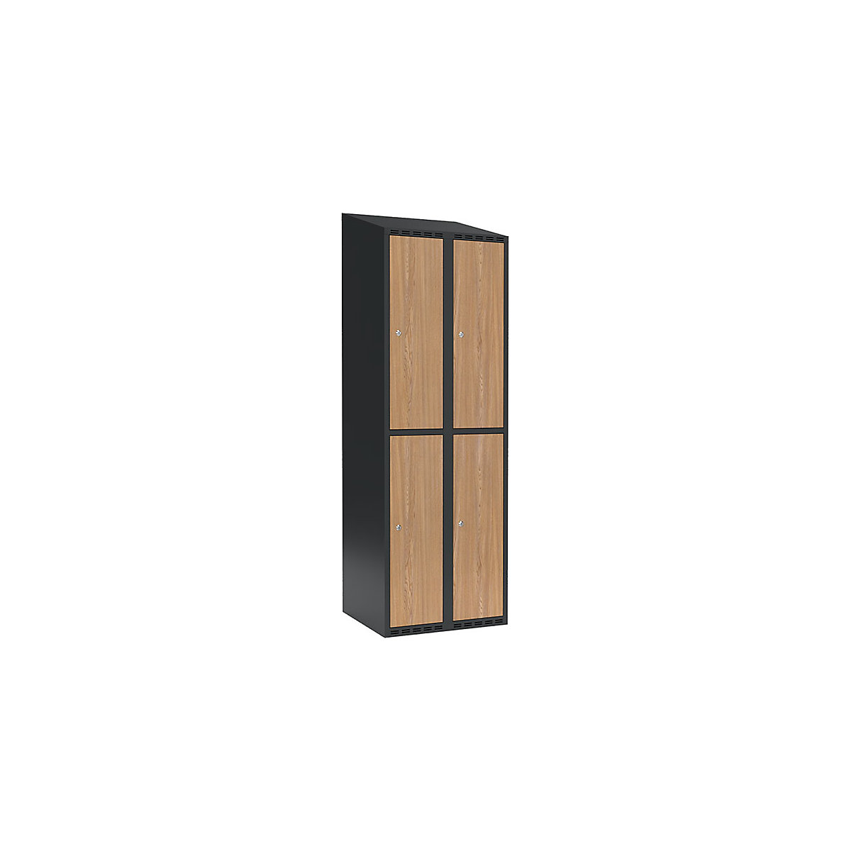 Cacifo de dois andares Fydor, 2 compartimentos, cinzento/carvalho, L 600 mm, 2 compartimentos, forma de teto inclinado, fechadura de cilindro-0