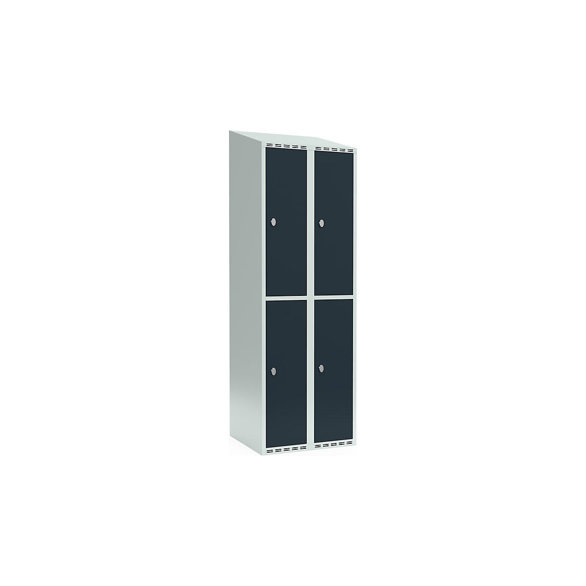 Cacifo de dois andares Fydor, 2 compartimentos, cinzento claro/cinzento, L 600 mm, 2 compartimentos, forma de teto inclinado, fecho de argola-0