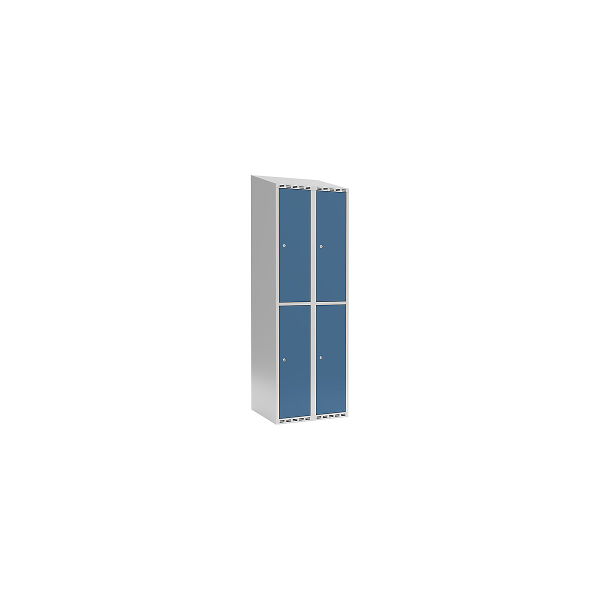 Cacifo de dois andares Fydor, 2 compartimentos, cinzento claro/azul brilhante, L 600 mm, 2 compartimentos, forma de teto inclinado, fechadura de cilindro-0
