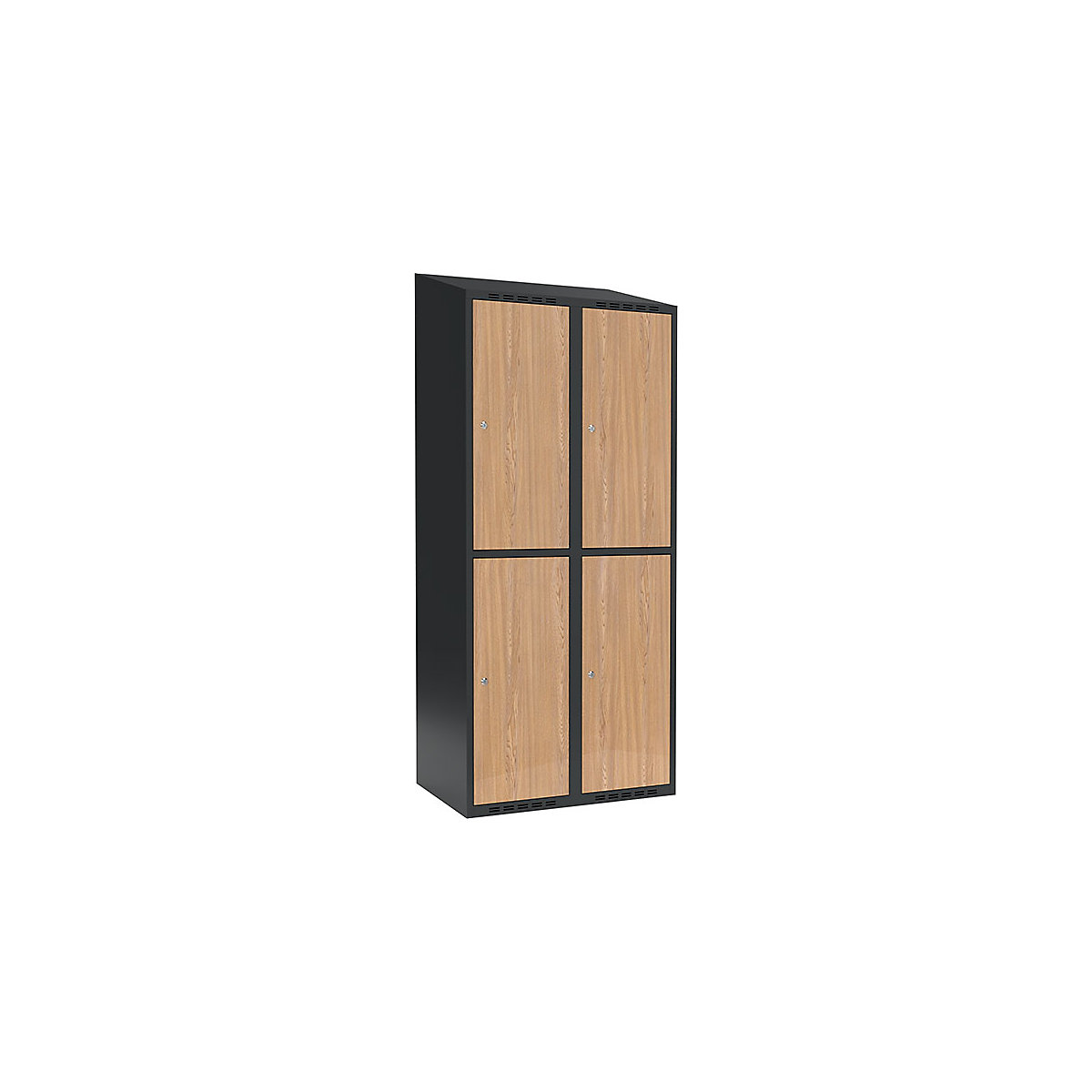 Cacifo de dois andares Fydor, 2 compartimentos, cinzento/carvalho, L 800 mm, 2 compartimentos, forma de teto inclinado, fechadura de cilindro-0