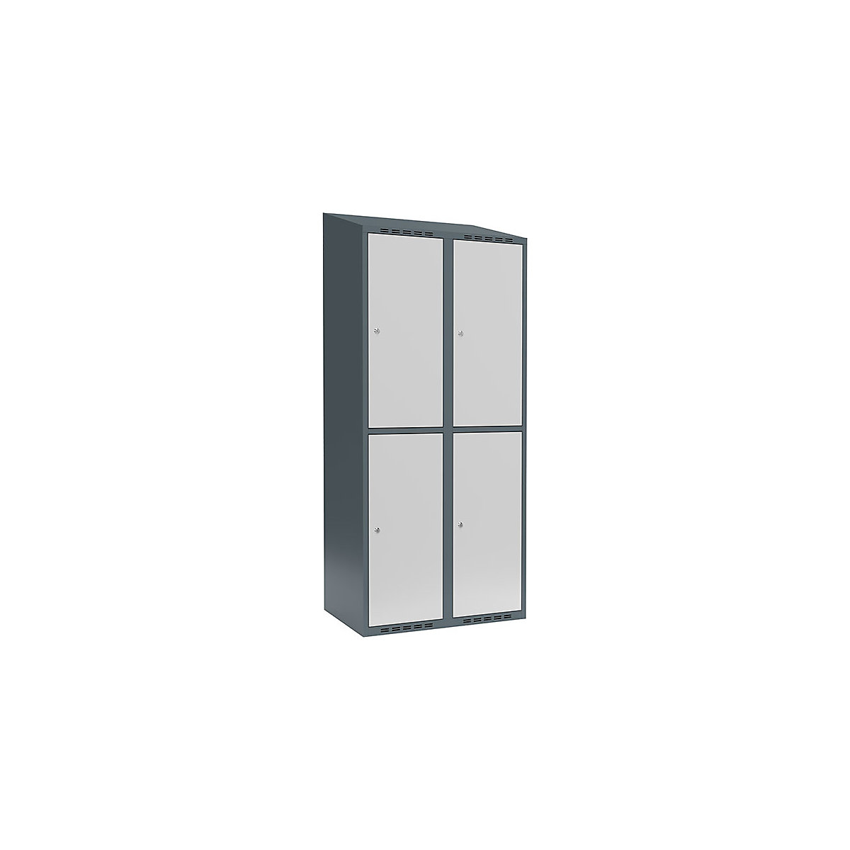 Cacifo de dois andares Fydor, 2 compartimentos, cinzento azulado/cinzento claro, L 800 mm, 2 compartimentos, forma de teto inclinado, fechadura de cilindro-0