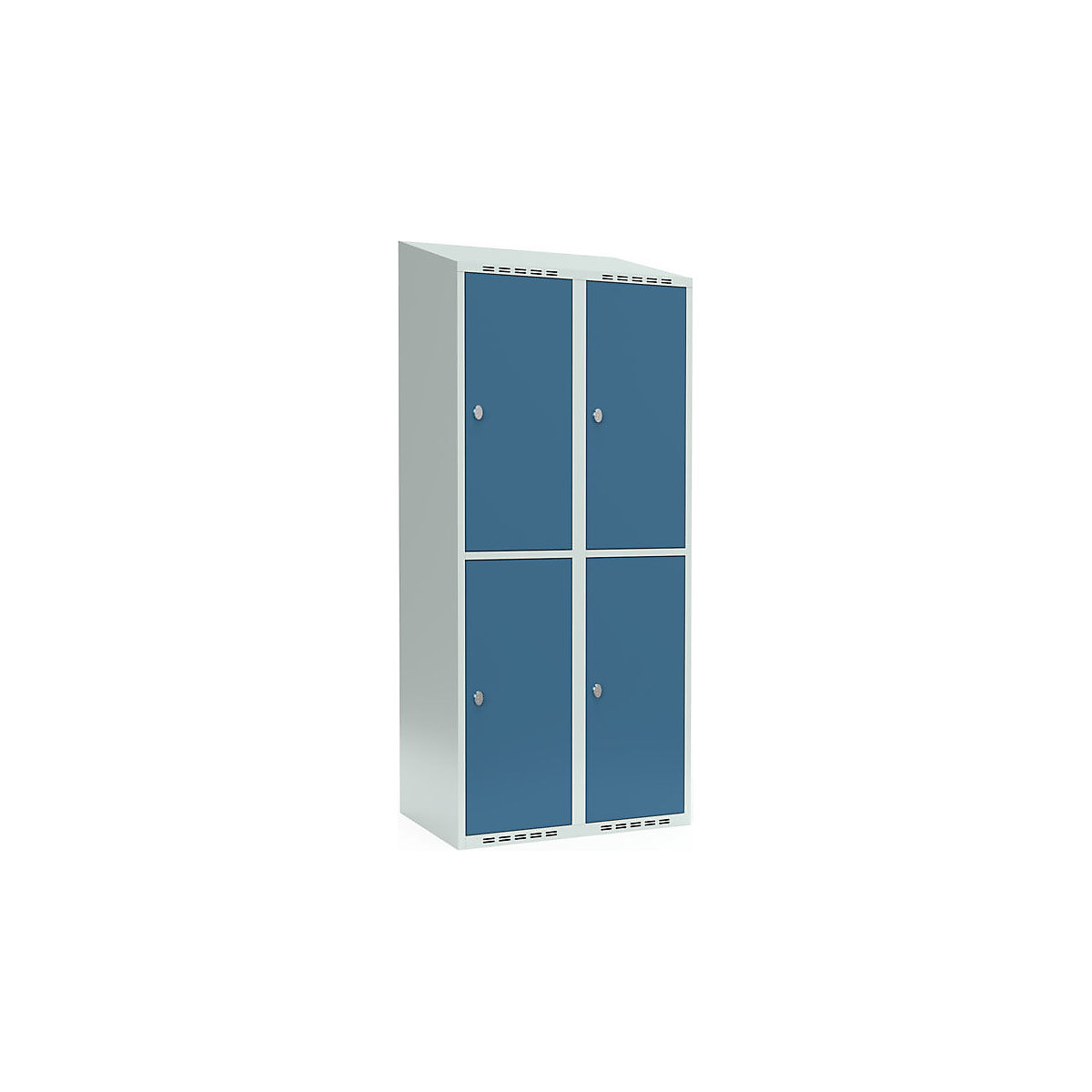 Cacifo de dois andares Fydor, 2 compartimentos, cinzento claro/azul brilhante, L 800 mm, 2 compartimentos, forma de teto inclinado, fecho de argola-0