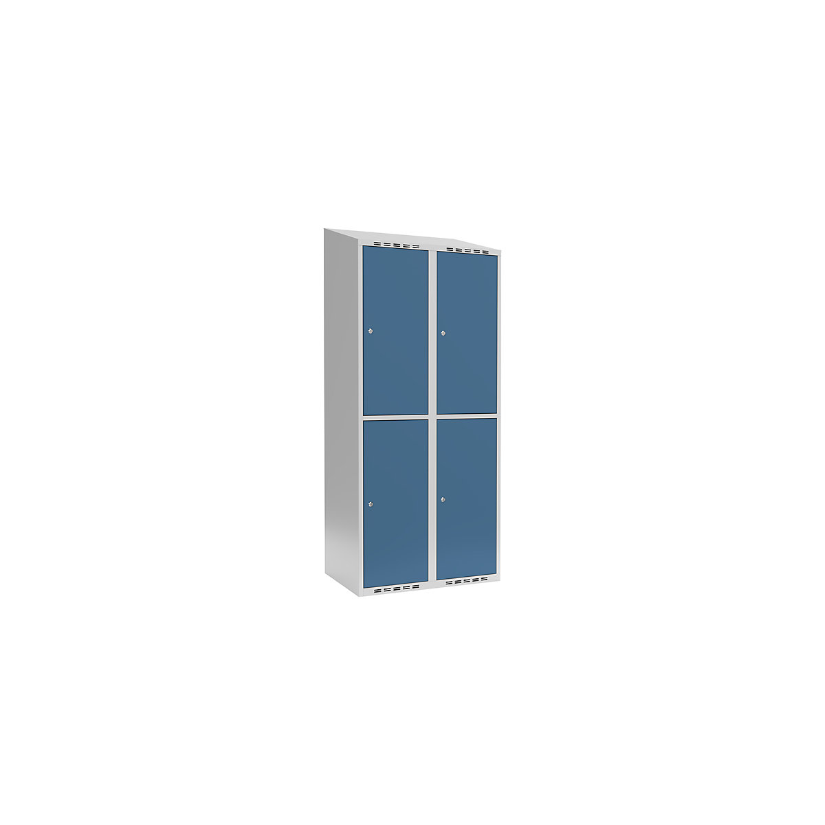 Cacifo de dois andares Fydor, 2 compartimentos, cinzento claro/azul brilhante, L 800 mm, 2 compartimentos, forma de teto inclinado, fechadura de cilindro-0