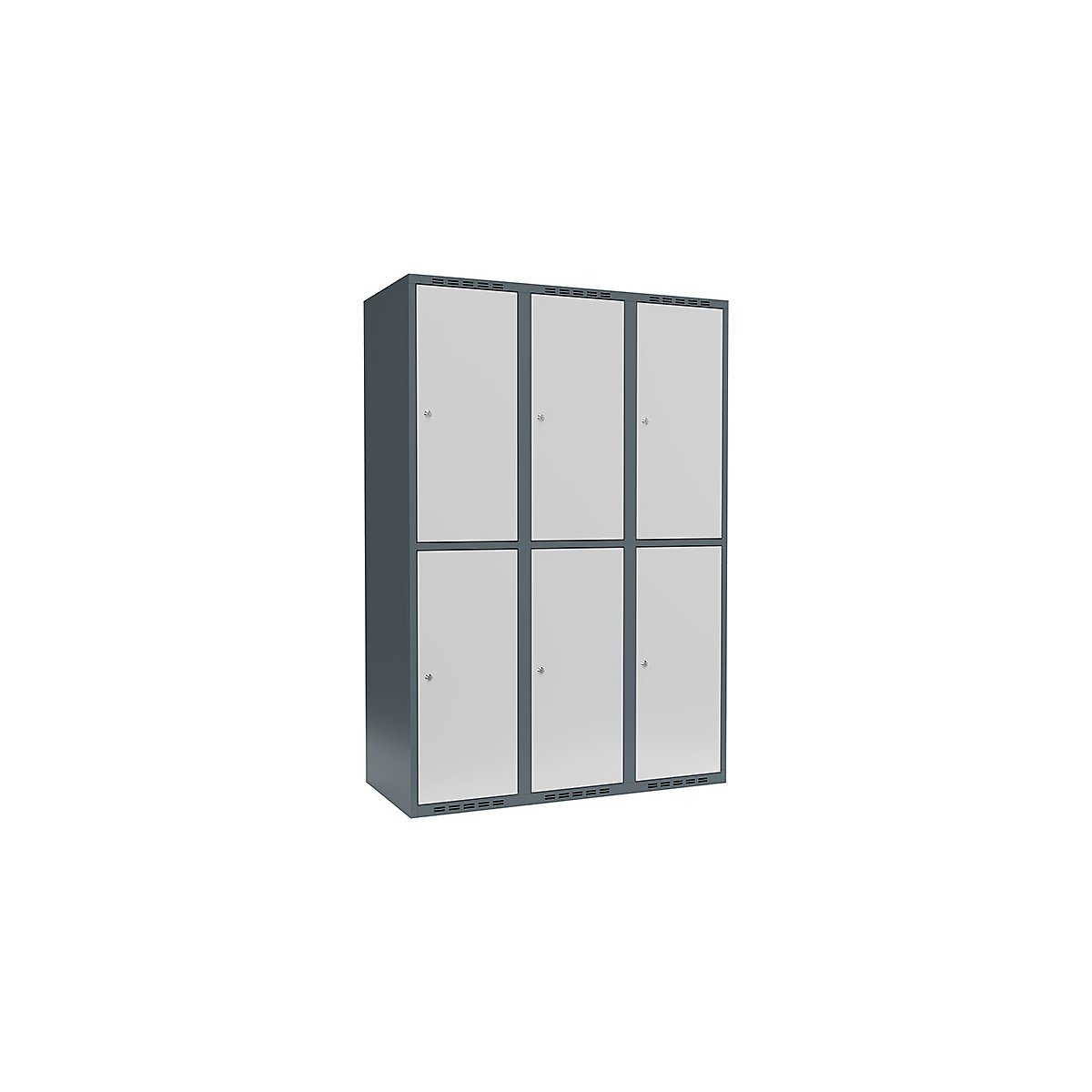 Cacifo de dois andares Fydor, 3 compartimentos, cinzento azulado/cinzento claro, L 1200 mm, 3 compartimentos, forma de teto plano, fechadura de cilindro-0
