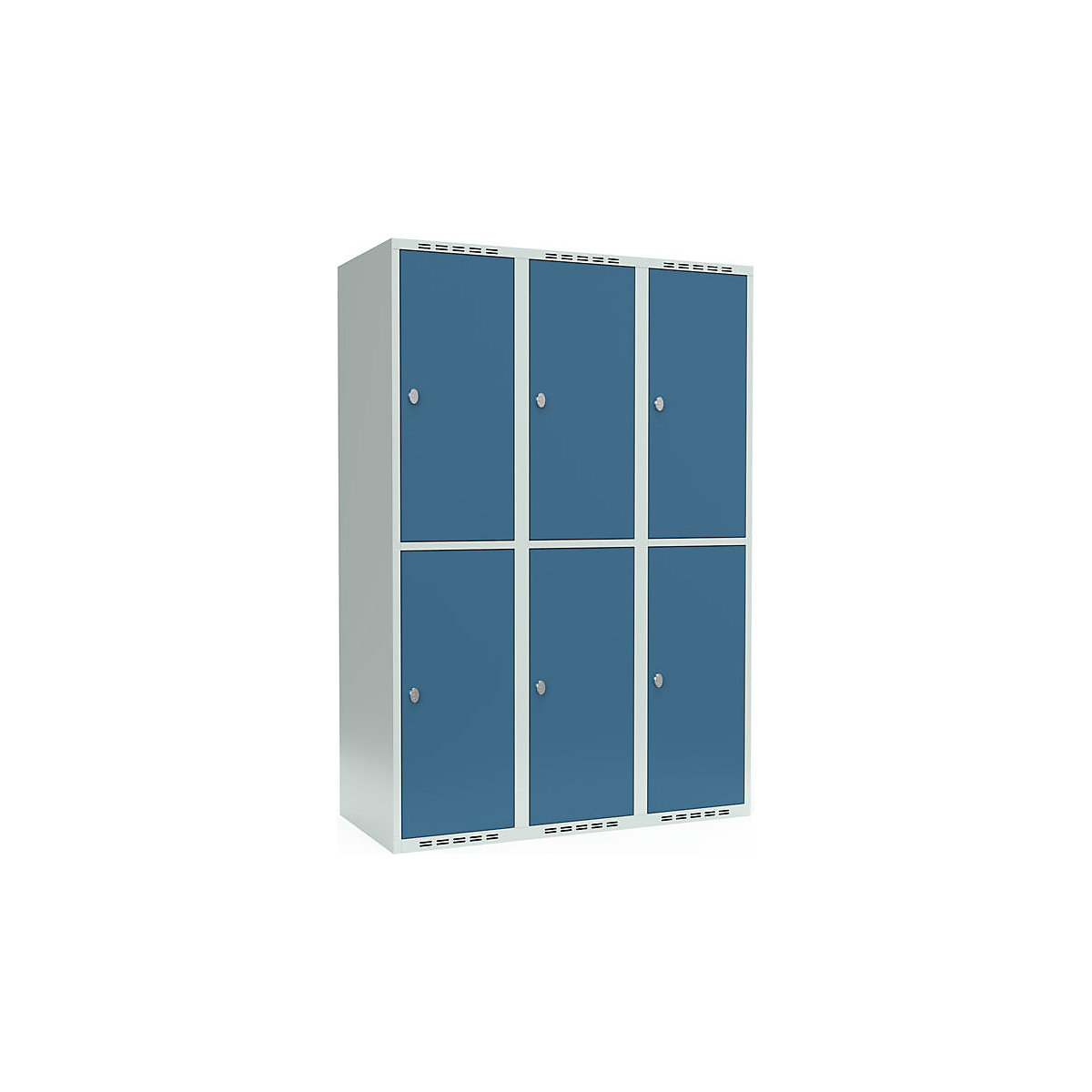 Cacifo de dois andares Fydor, 3 compartimentos, cinzento claro/azul brilhante, L 1200 mm, 3 compartimentos, forma de teto plano, fecho de argola-0