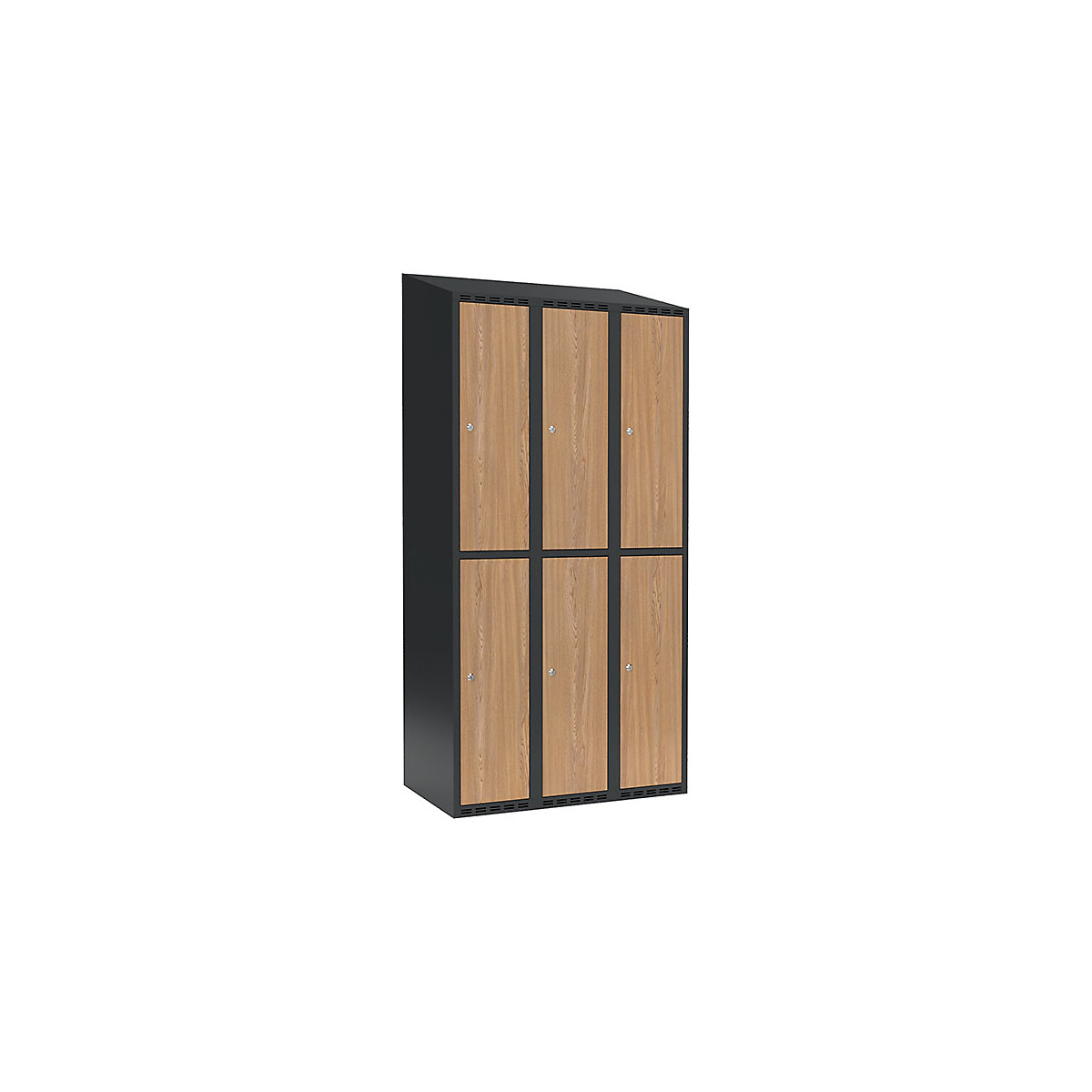 Cacifo de dois andares Fydor, 3 compartimentos, cinzento/carvalho, L 900 mm, 3 compartimentos, forma de teto inclinado, fechadura de cilindro-0