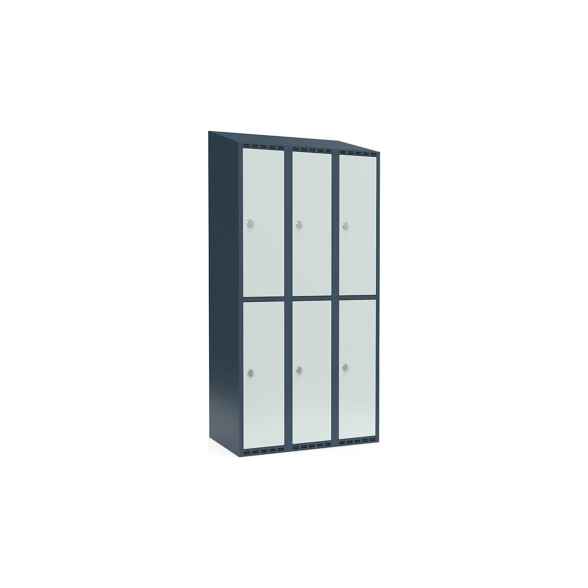 Cacifo de dois andares Fydor, 3 compartimentos, cinzento azulado/cinzento claro, L 900 mm, 3 compartimentos, forma de teto inclinado, fecho de argola-0