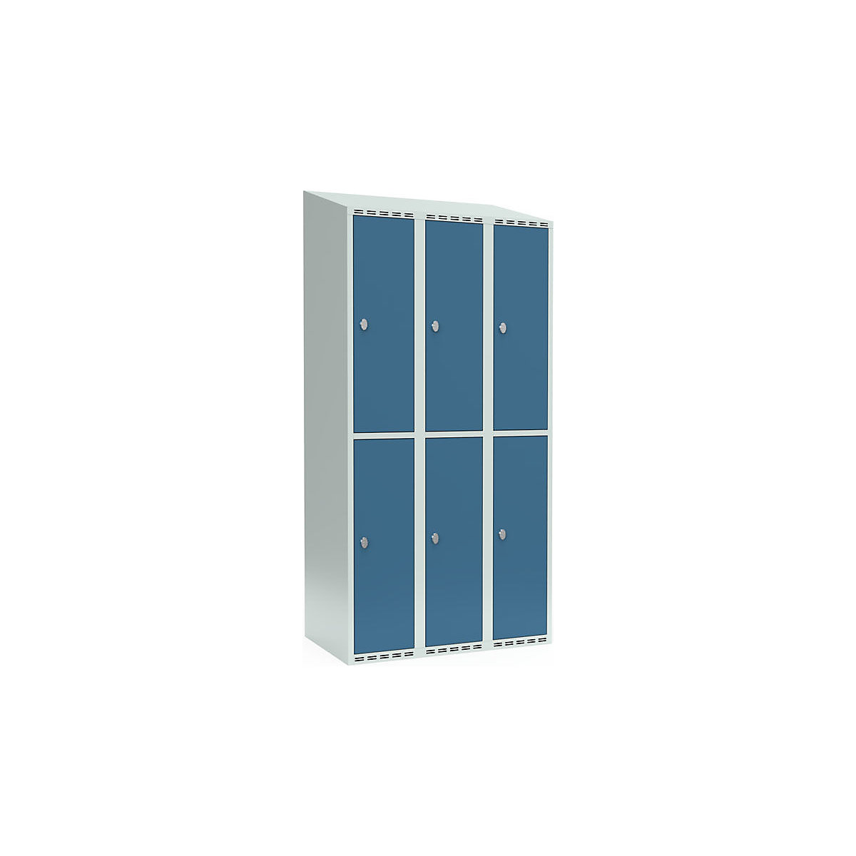 Cacifo de dois andares Fydor, 3 compartimentos, cinzento claro/azul brilhante, L 900 mm, 3 compartimentos, forma de teto inclinado, fecho de argola-0