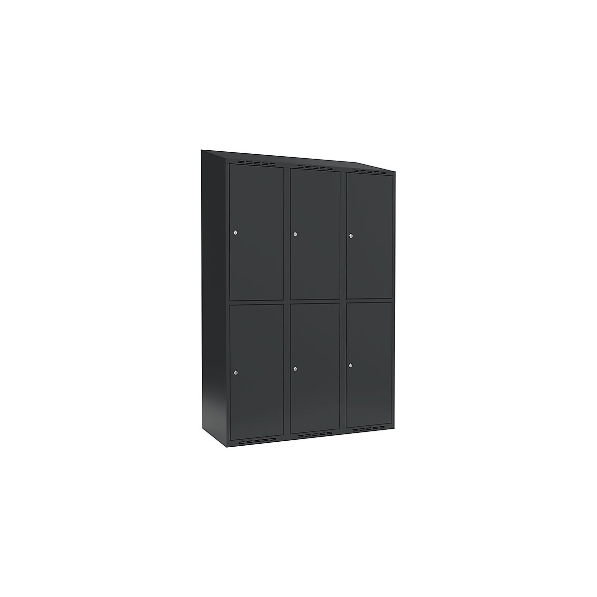 Cacifo de dois andares Fydor, 3 compartimentos, cinzento, L 1200 mm, 3 compartimentos, forma de teto inclinado, fechadura de cilindro-0