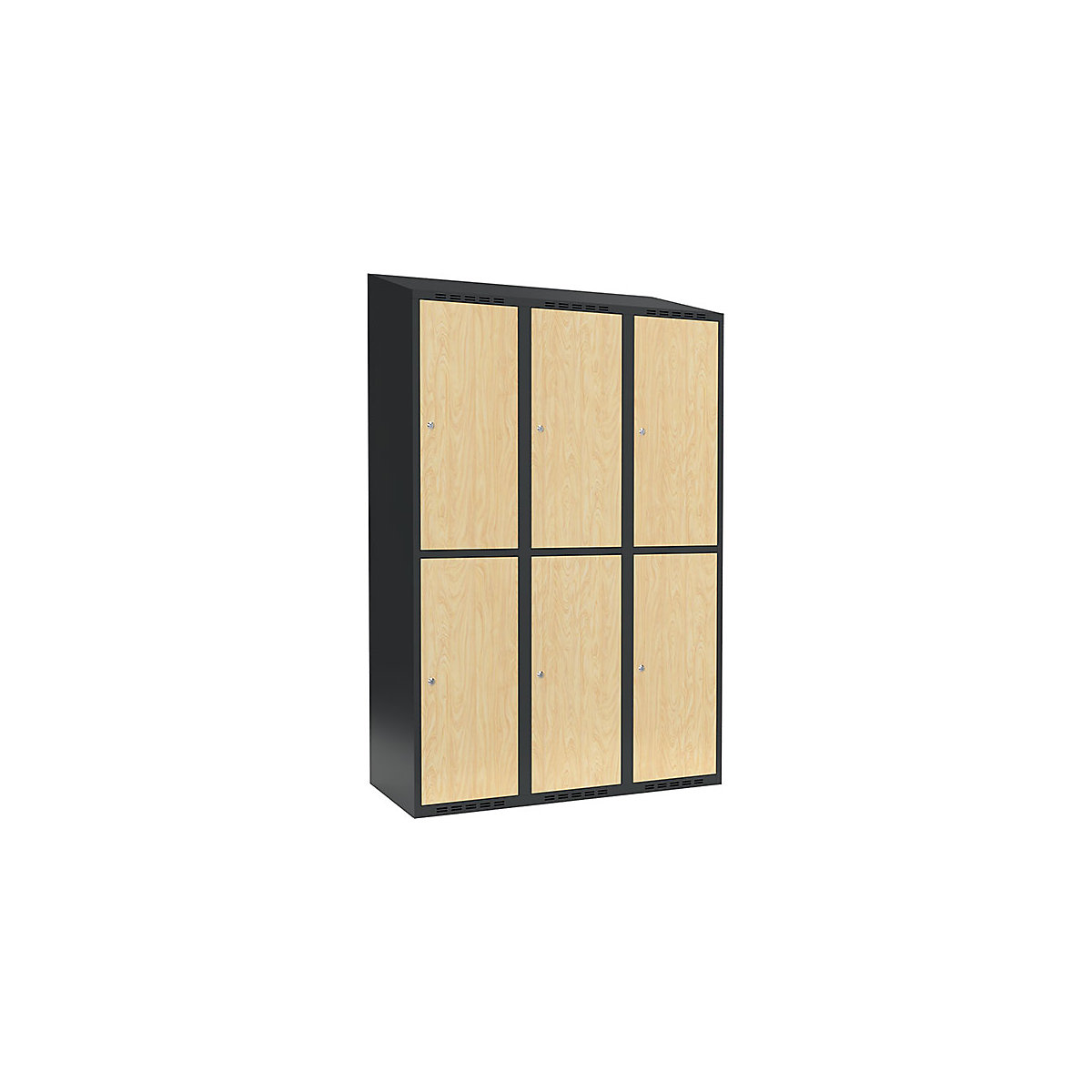 Cacifo de dois andares Fydor, 3 compartimentos, cinzento/bétula, L 1200 mm, 3 compartimentos, forma de teto inclinado, fechadura de cilindro-0