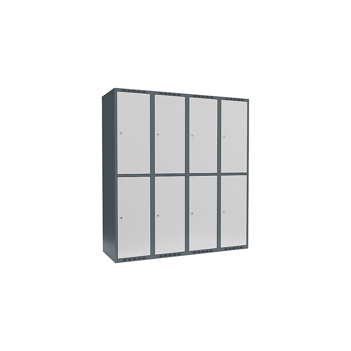 Cacifo de dois andares Fydor, 4 compartimentos, cinzento azulado/cinzento claro, L 1200 mm, 4 compartimentos, forma de teto plano, fechadura de cilindro-0
