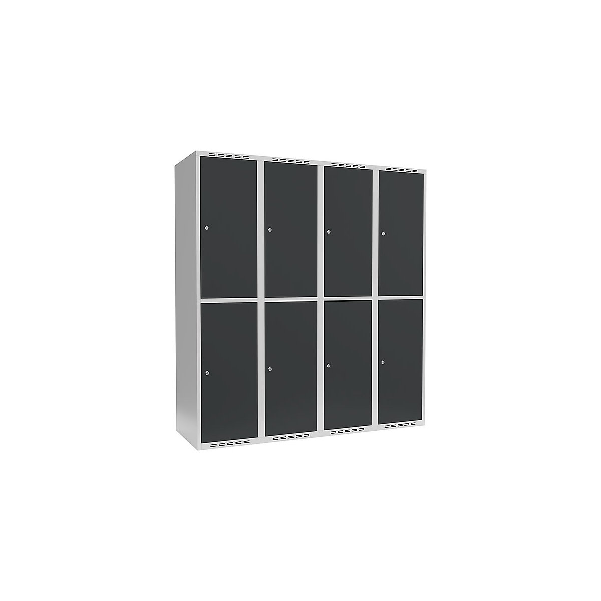 Cacifo de dois andares Fydor, 4 compartimentos, cinzento claro/cinzento, L 1200 mm, 4 compartimentos, forma de teto plano, fechadura de cilindro-0