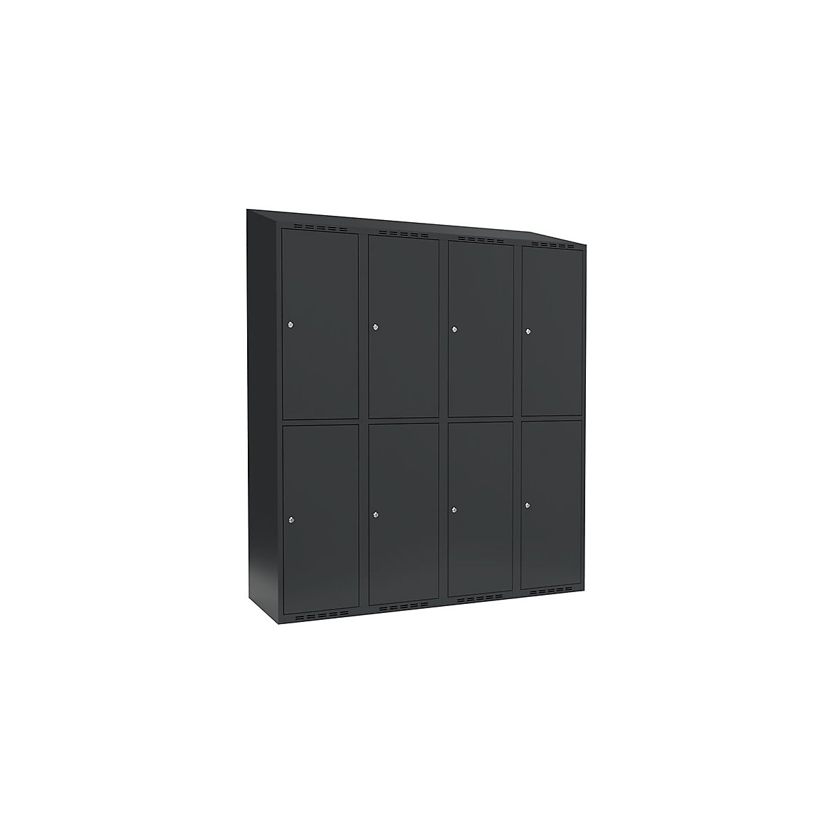 Cacifo de dois andares Fydor, 4 compartimentos, cinzento, L 1200 mm, 4 compartimentos, forma de teto inclinado, fechadura de cilindro-0