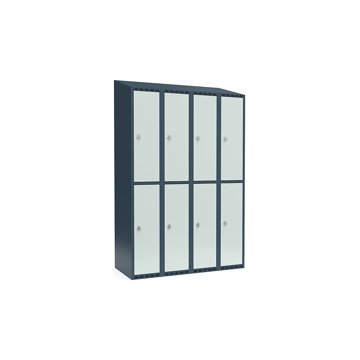 Cacifo de dois andares Fydor, 4 compartimentos, cinzento azulado/cinzento claro, L 1200 mm, 4 compartimentos, forma de teto inclinado, fecho de argola-0