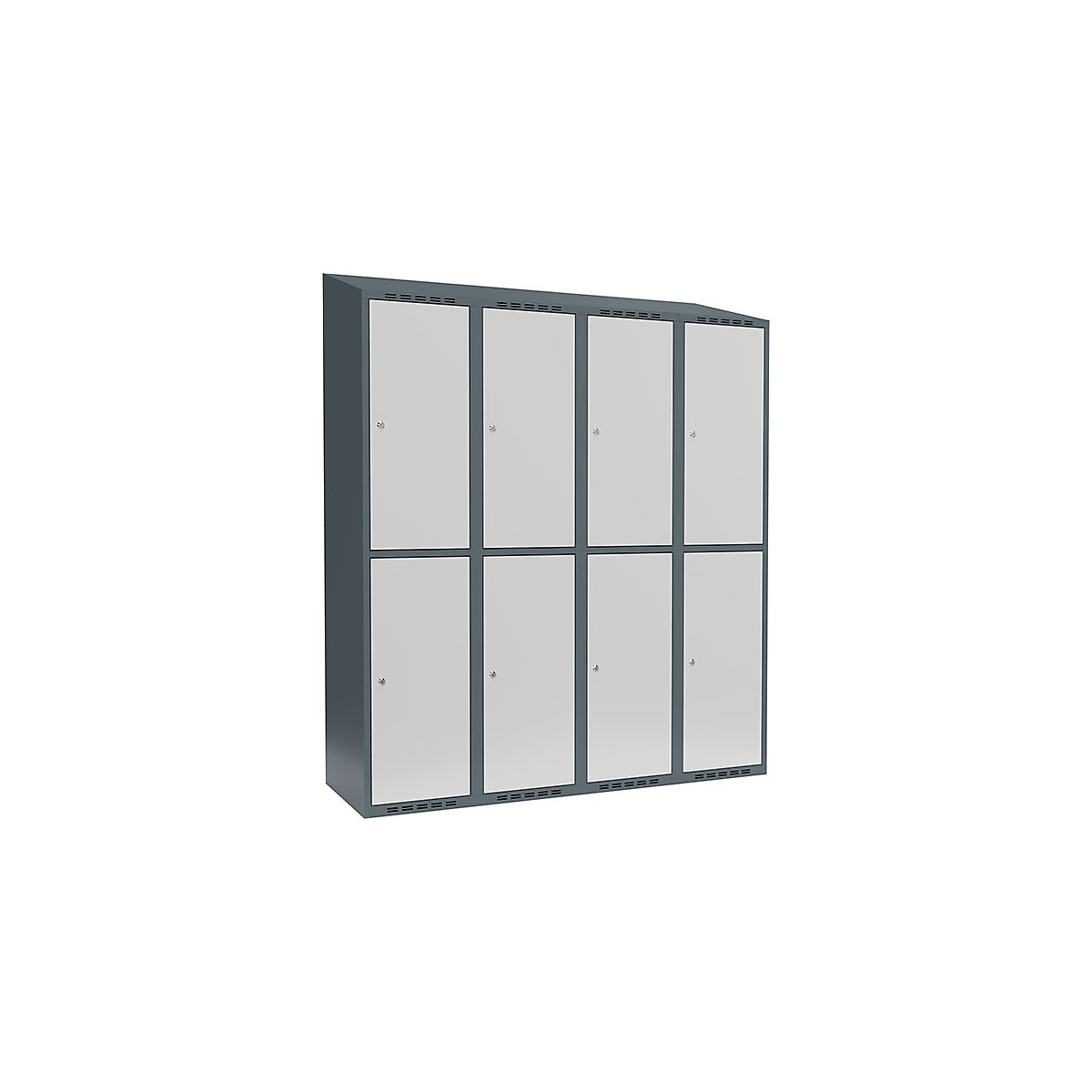 Cacifo de dois andares Fydor, 4 compartimentos, cinzento azulado/cinzento claro, L 1200 mm, 4 compartimentos, forma de teto inclinado, fechadura de cilindro-0