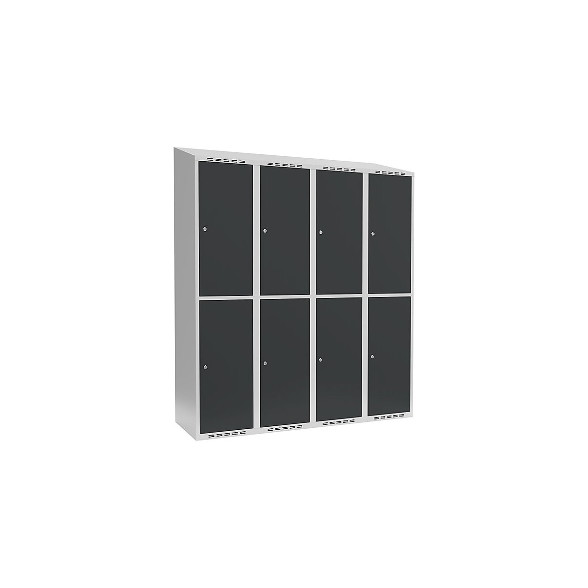 Cacifo de dois andares Fydor, 4 compartimentos, cinzento claro/cinzento, L 1200 mm, 4 compartimentos, forma de teto inclinado, fechadura de cilindro-0