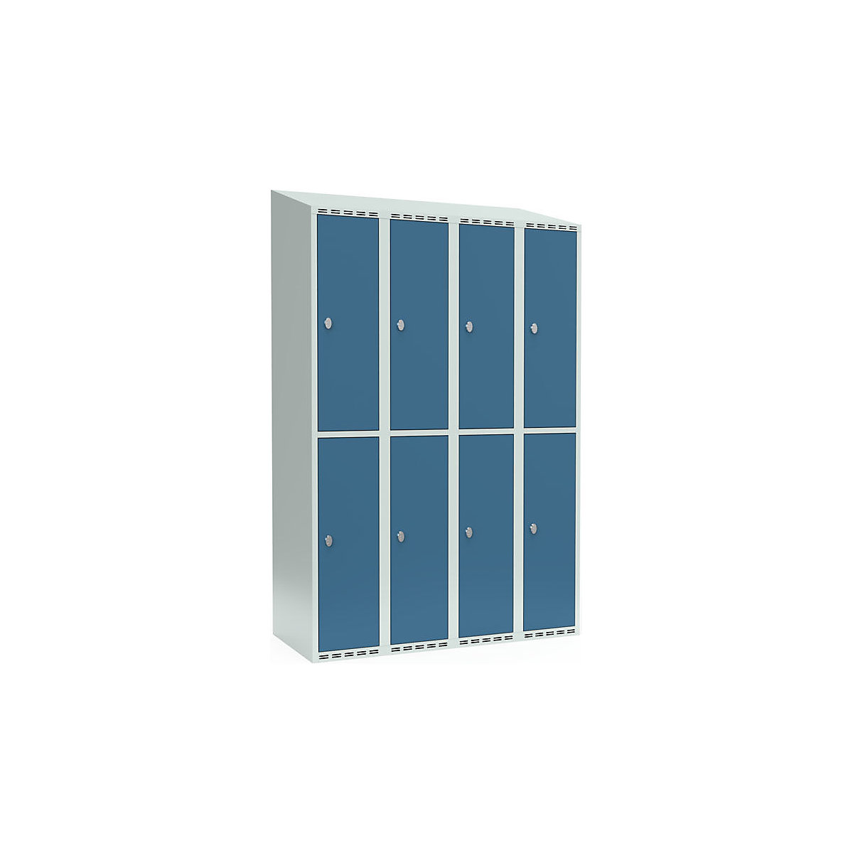 Cacifo de dois andares Fydor, 4 compartimentos, cinzento claro/azul brilhante, L 1200 mm, 4 compartimentos, forma de teto inclinado, fecho de argola-0