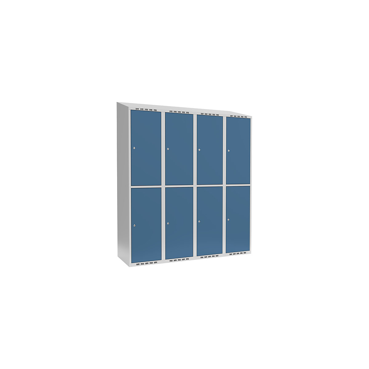 Cacifo de dois andares Fydor, 4 compartimentos, cinzento claro/azul brilhante, L 1200 mm, 4 compartimentos, forma de teto inclinado, fechadura de cilindro-0